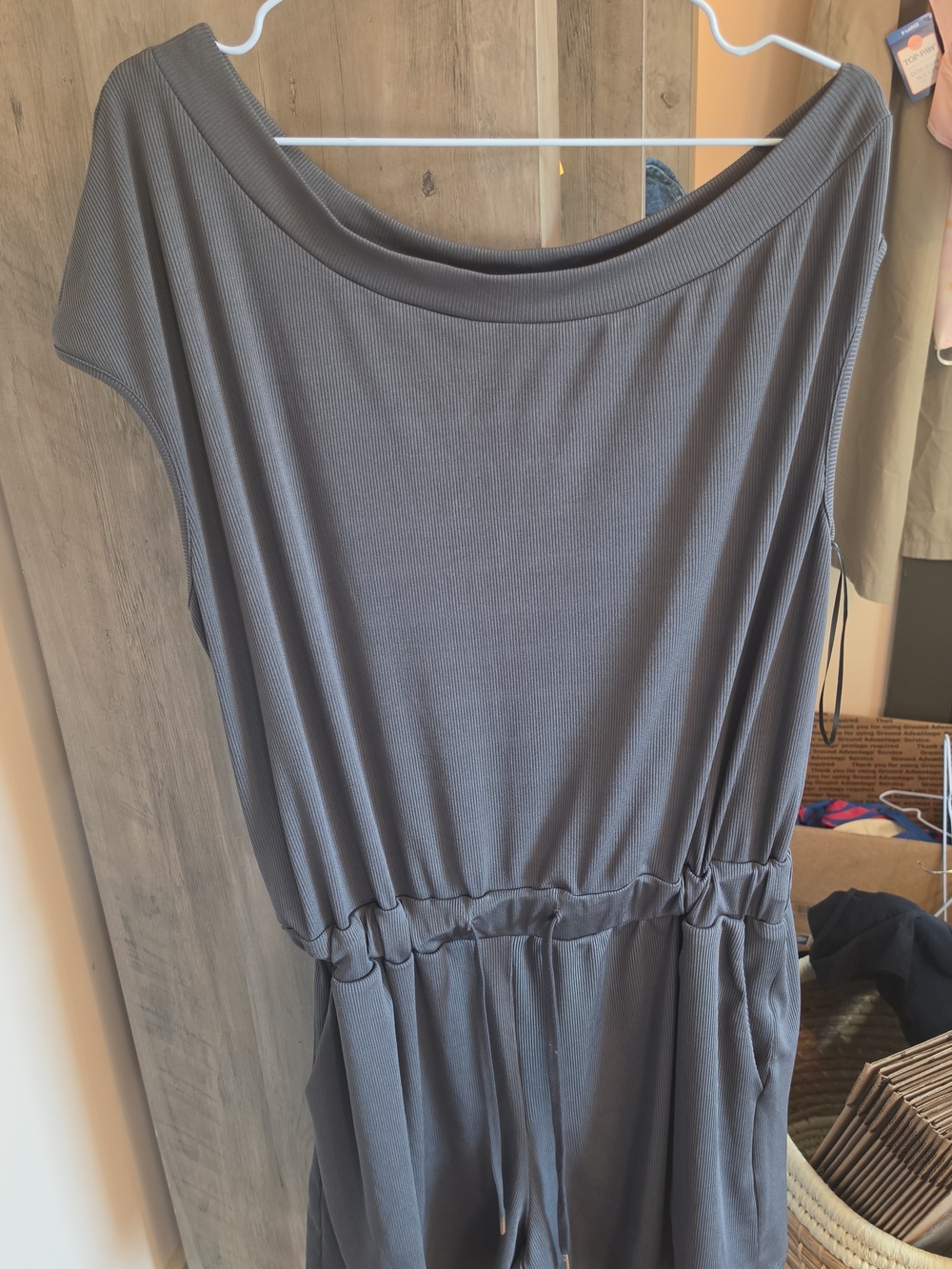 Cider One-Shoulder Relaxed Midi Dress in Charcoal Gray